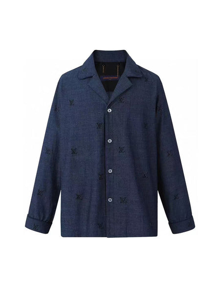 Luxury  Blason Embellished Denim Pajama Shirt