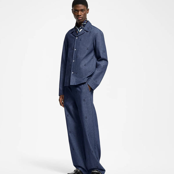 Luxury  Blason Embellished Denim Pajama Shirt