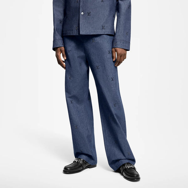 Luxury  Blason Embellished Denim Pajama Shirt