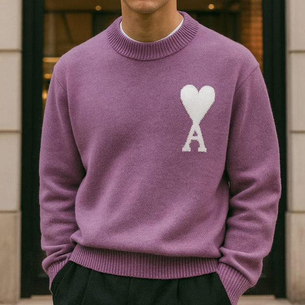 Luxury Crewneck Sweater with Heart Logo  Pullover