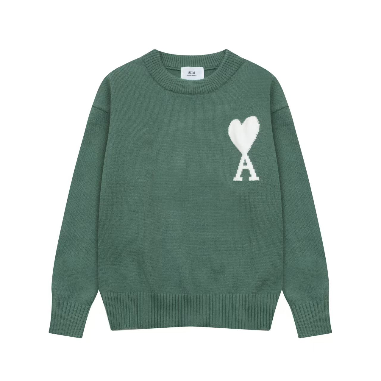 Exclusive Crewneck Sweater in Green with White Heart Logo
