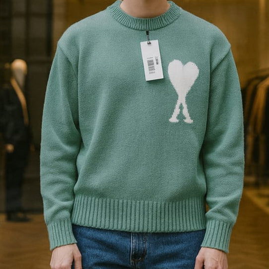 Exclusive Crewneck Sweater in Green with White Heart Logo