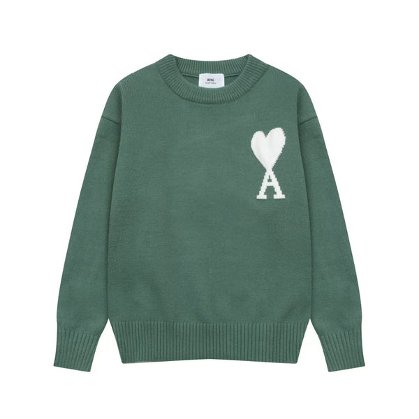Exclusive Crewneck Sweater in Green with White Heart Logo