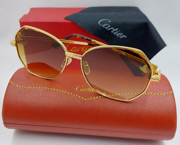 Gold Frame Luxury Geometric Sunglasses – Brown Gradient Edition