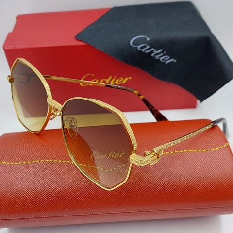 Gold Frame Luxury Geometric Sunglasses – Brown Gradient Edition