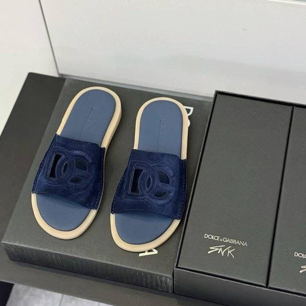 Elegant Navy Blue Suede Slide Sandals