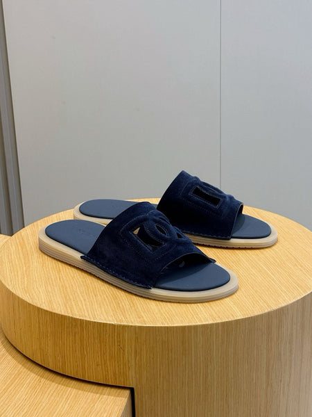 Elegant Navy Blue Suede Slide Sandals