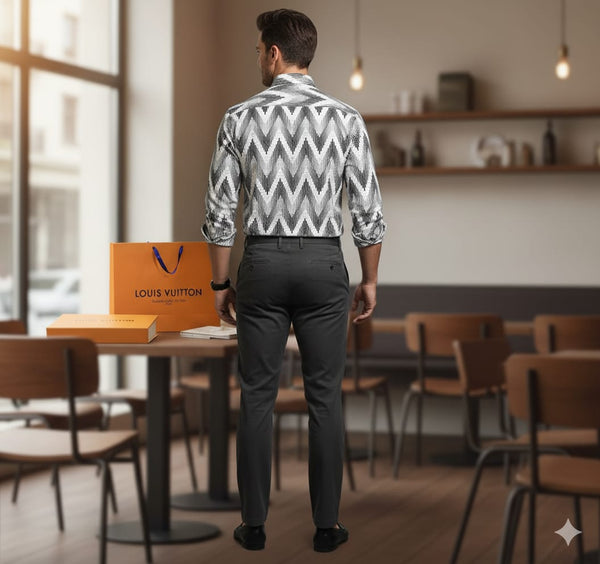 Premium Monochrome Zigzag Pattern Casual Shirt