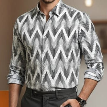 Premium Monochrome Zigzag Pattern Casual Shirt