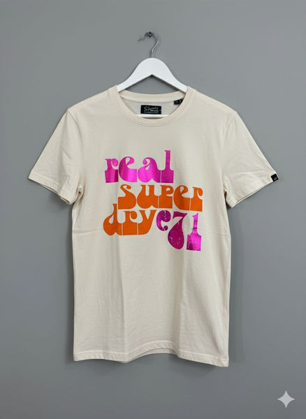 Graphic Print T-Shirt with Retro Metallic Text Design