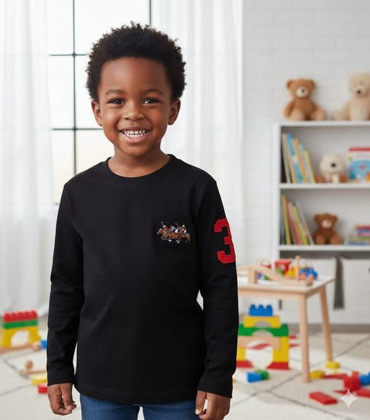 Boys’ Casual  Full-Sleeve T-Shirt with Polo Player Embroidery