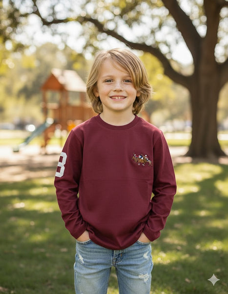 Boys’ Casual  Full-Sleeve T-Shirt with Polo Player Embroidery