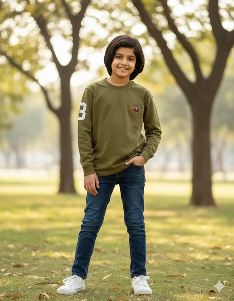 Boys’ Casual  Full-Sleeve T-Shirt with Polo Player Embroidery