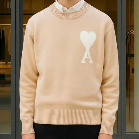 Luxury Crewneck Sweater with Heart Logo  Bold Contemporary Style