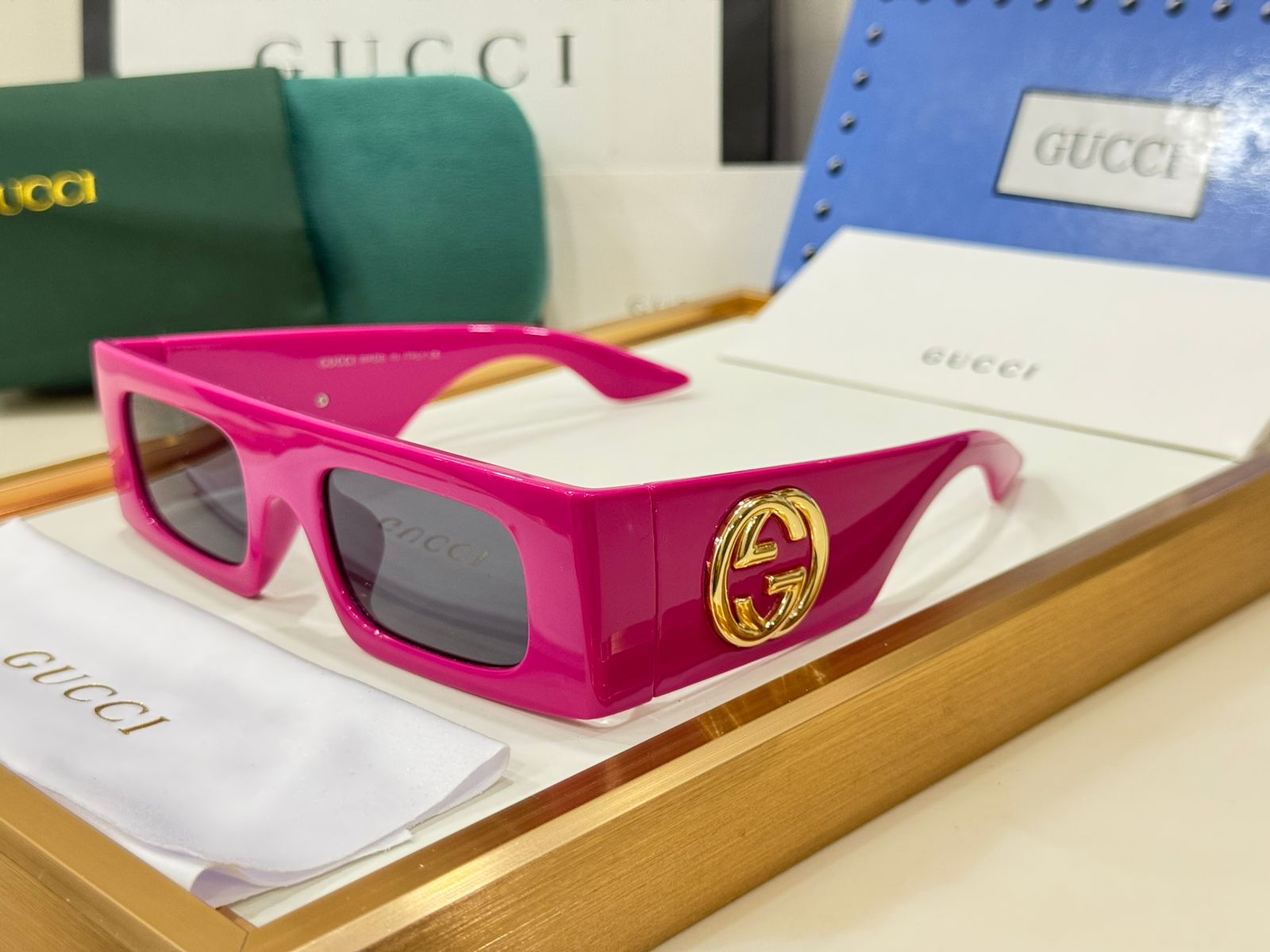 Premium GG Oversized Black Rectangular Sunglasses