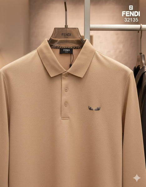 Classic Beige Long-Sleeve Polo  Timeless Minimalist Elegance