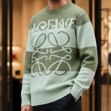 Branded  Green Striped Logo Pullover