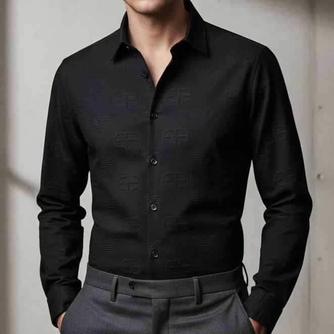 Luxury Black Embossed Logo Shirt