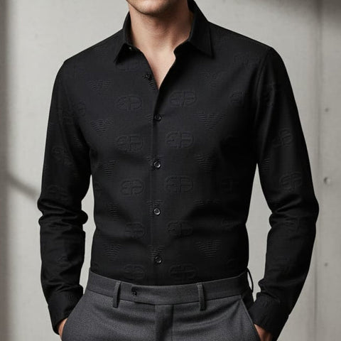 Luxury Black Embossed Logo Shirt