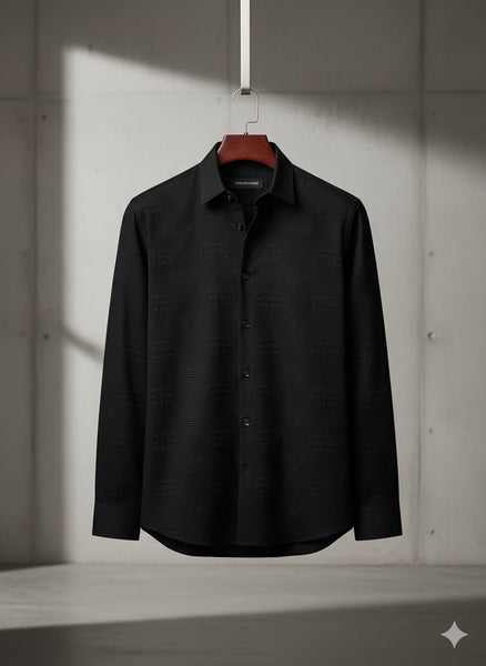 Luxury Black Embossed Logo Shirt