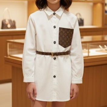 Elegant White Shirt Dress for Girls with Designer Contrast Pocket