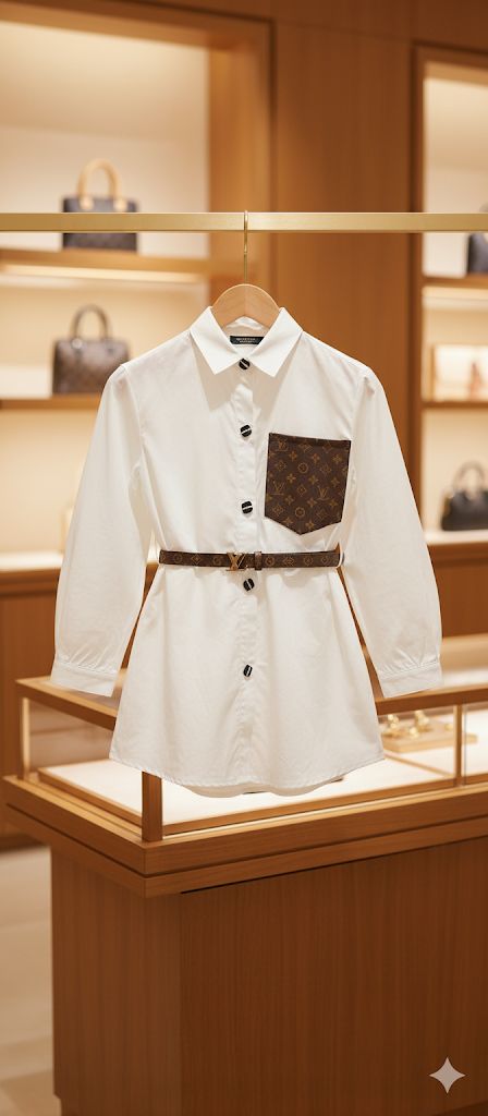 Elegant White Shirt Dress for Girls with Designer Contrast Pocket