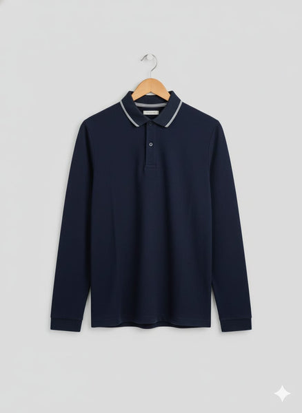 Elegant Long-Sleeve Polo Shirt Style with Modern Detailing