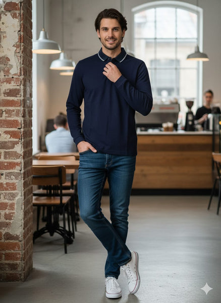 Elegant Long-Sleeve Polo Shirt Style with Modern Detailing