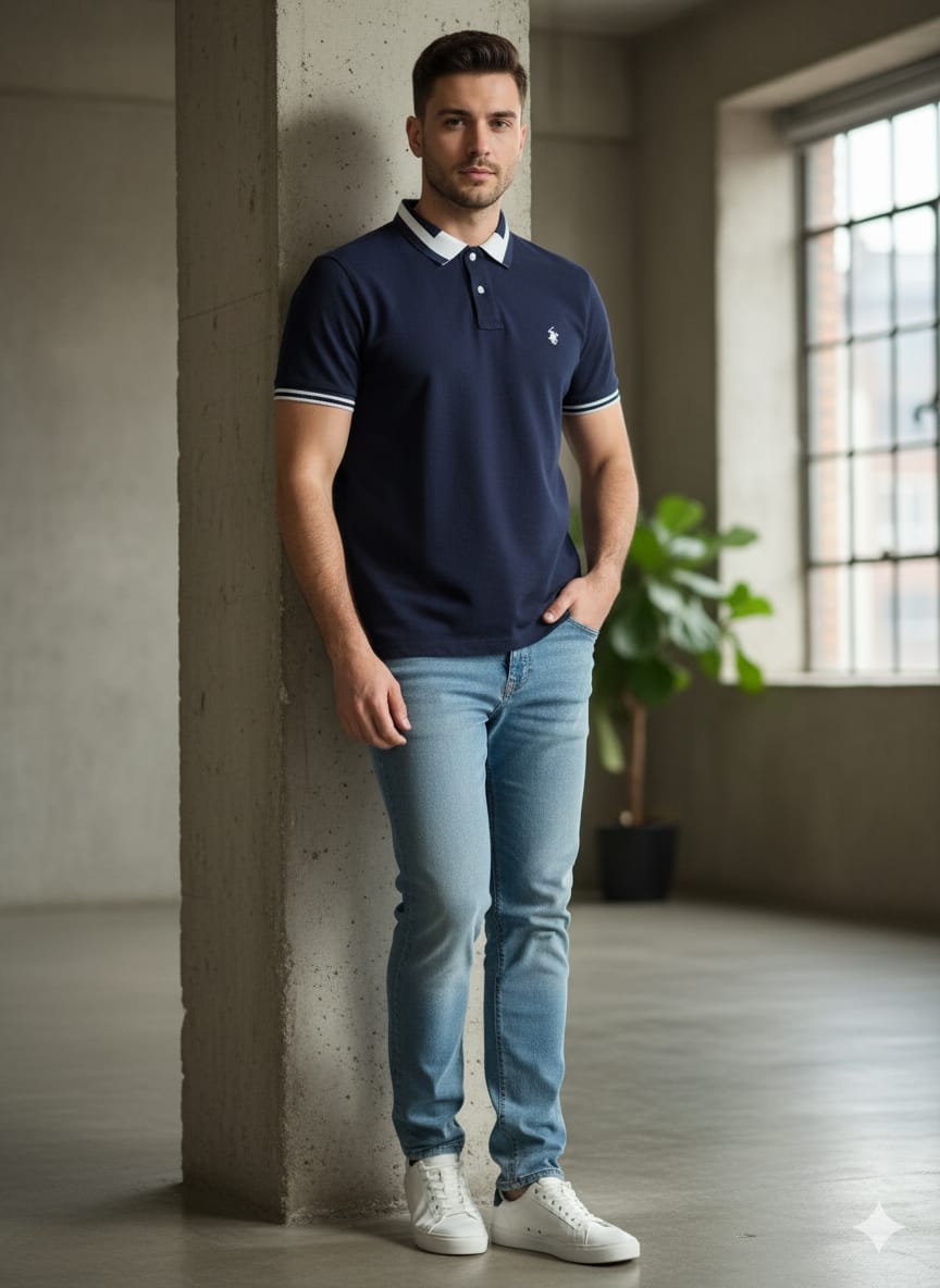 Premium Classic Navy Polo T-Shirt  Timeless Comfort and Effortless Style