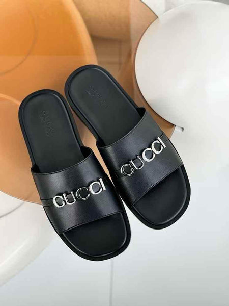 Men’s Luxury Black Leather Slides  Iconic Comfort and Style