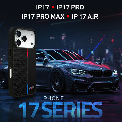 BMW Tricolor Stripe Metal Logo Case For iPhone 17 Series Premium Leather Grip & Sleek Protection Case