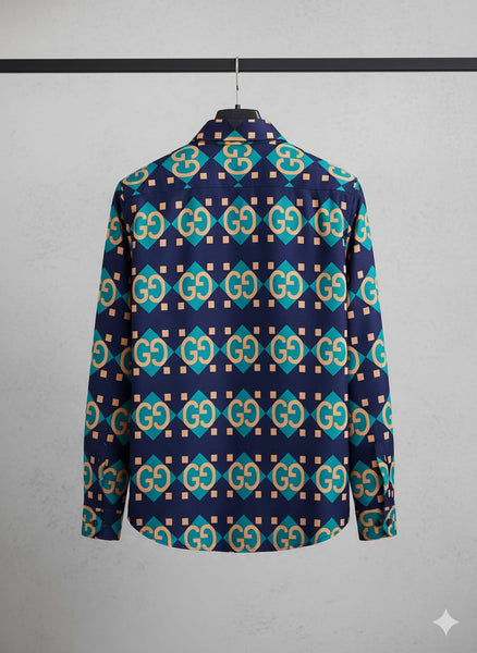 Geometric GG Pattern  Shirt Navy & Teal Luxury Edition