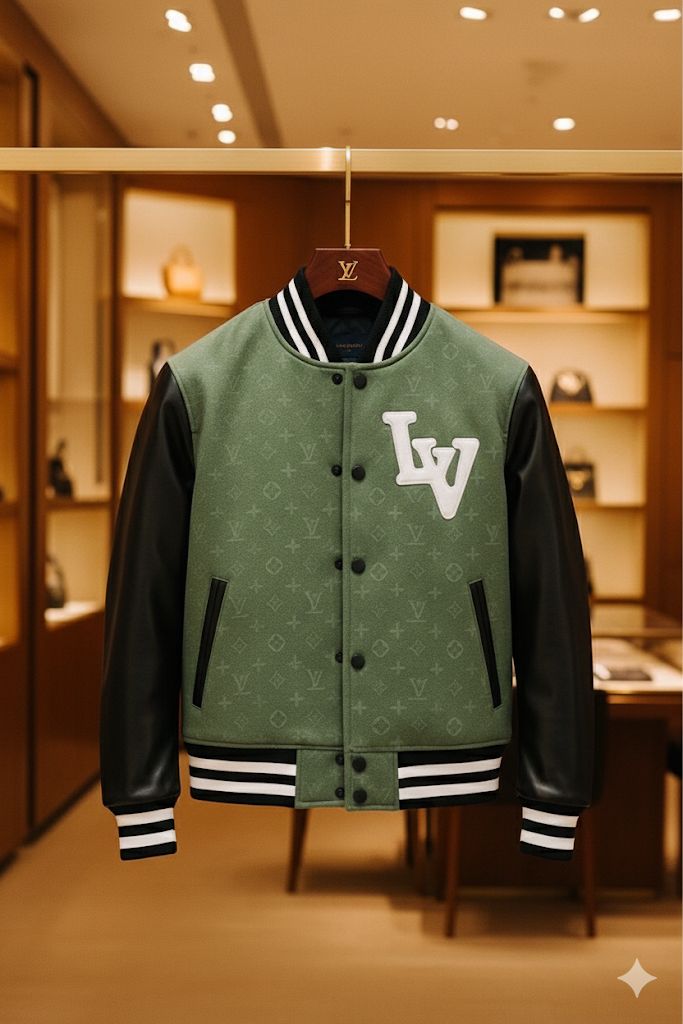 Premium Olive Green  Jacket with Black Leather Sleeves