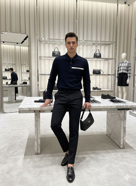 Navy Blue Luxury Polo Shirt  Iconic Minimalist Elegance