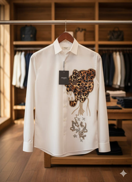 Luxury Embellished Panther Designer Shirt