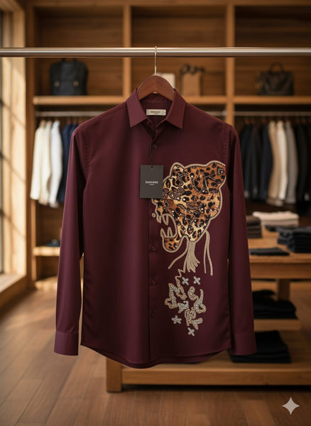 Luxury Embellished Panther Designer Shirt
