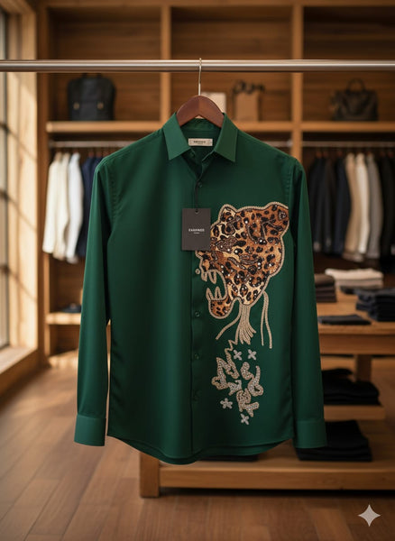 Luxury Embellished Panther Designer Shirt