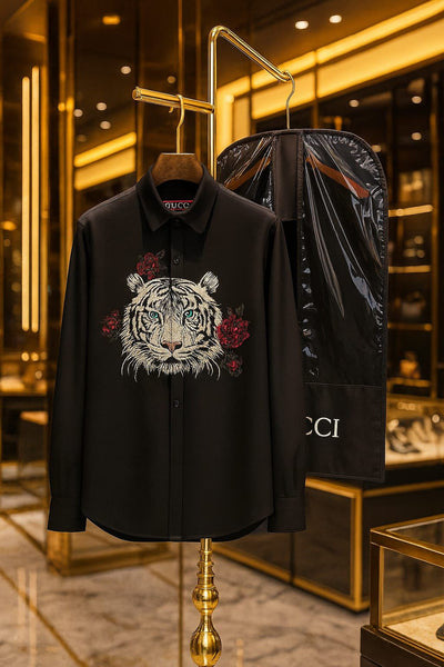 Branded  Black Tiger Embroidered Luxury Shirt