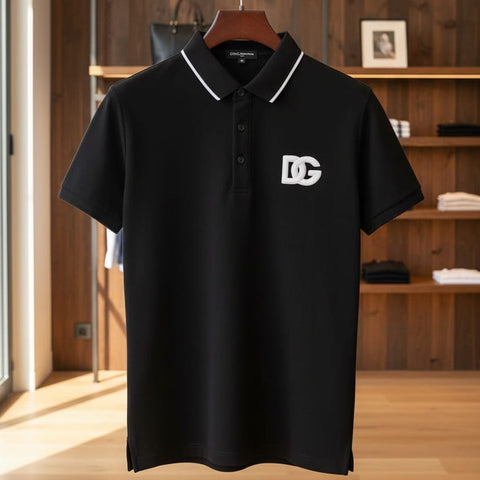 Luxury Black Polo T-Shirt with Contrast Collar Detailing