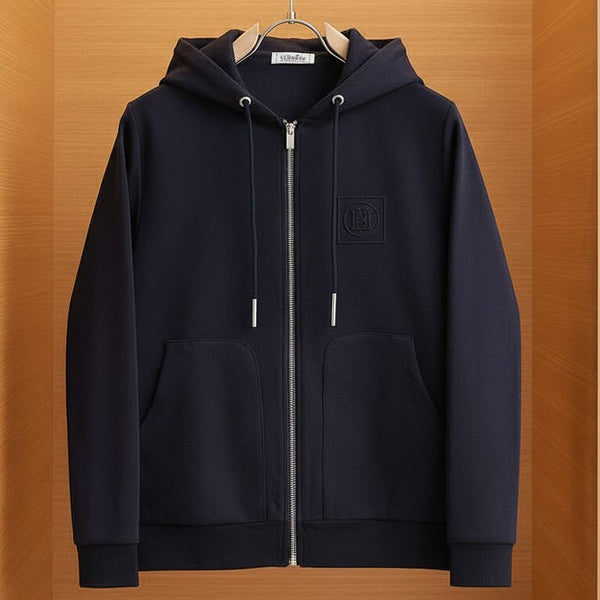 Premium Navy Blue Zip-Up Hoodie with Modern Minimal Design