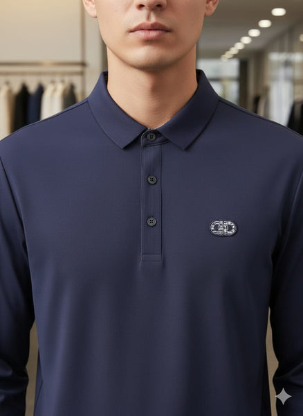 Premium Navy Blue  Initial Logo Full  Sleeve Polo T-Shirt