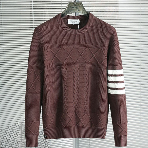 Classic Textured Knit Sweater with Signature Arm Stripe