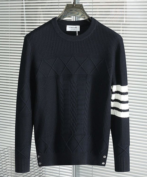 Classic Textured Knit Sweater with Signature Arm Stripe