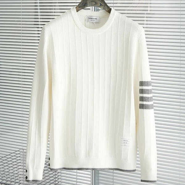 Classic Textured Knit Sweater with Signature Arm Stripe