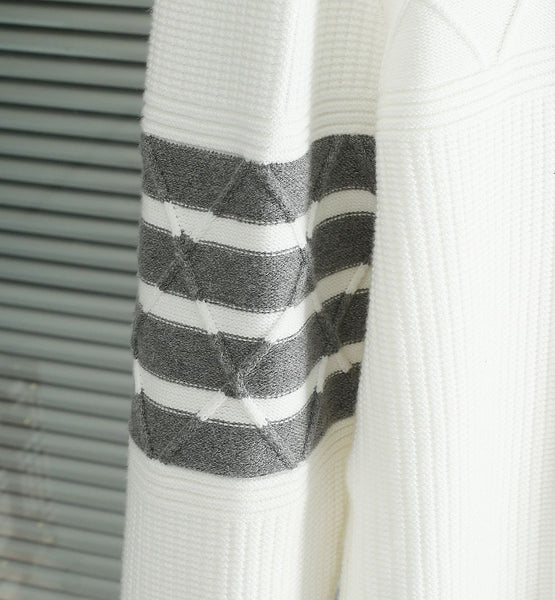 Classic Textured Knit Sweater with Signature Arm Stripe