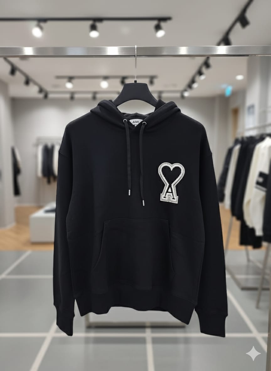 Imported Black Hoodie with Initial Brand Logo