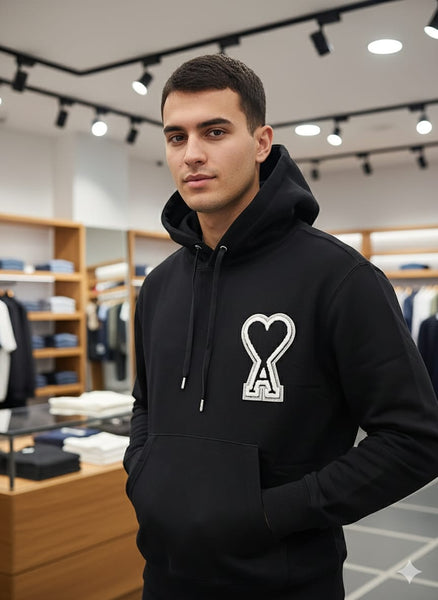 Imported Black Hoodie with Initial Brand Logo