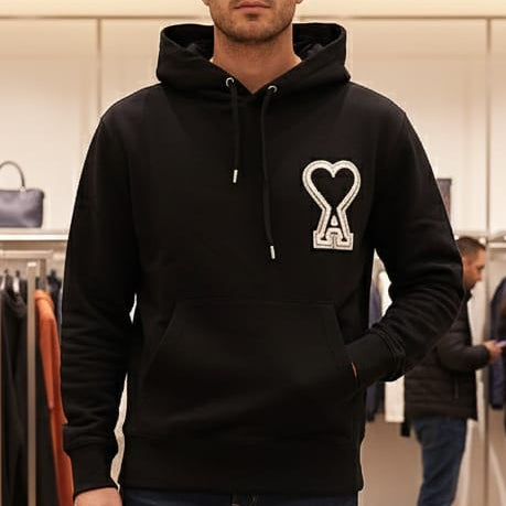 Imported Black Hoodie with Initial Brand Logo