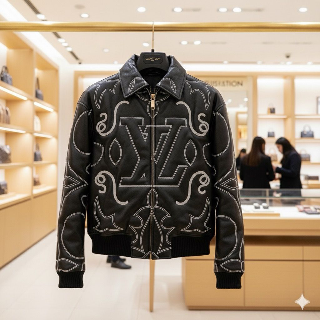 Premium Embroidered Leather Bomber Jacket