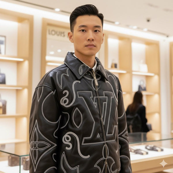 Premium Embroidered Leather Bomber Jacket